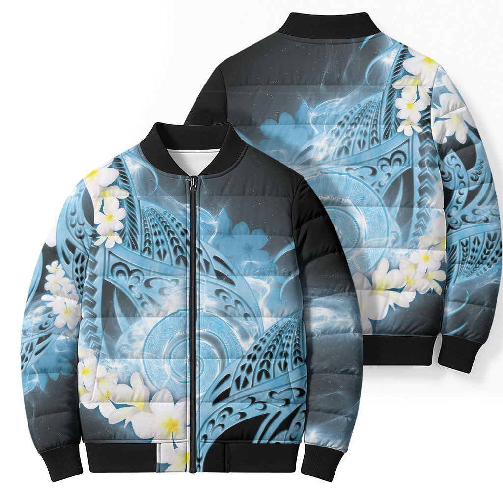 Piko Hawaiian Bomber Puffer Jacket Blue Galaxy Spiral Plumeria Tribal Patterns DT05 - Polynesian Pride
