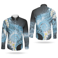 Piko Hawaiian Couples Matching Off Shoulder Short Dress and Long Sleeve Button Shirt Blue Galaxy Spiral Plumeria Tribal Patterns DT05 - Polynesian Pride