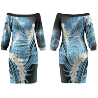 Piko Hawaiian Couples Matching Off The Shoulder Long Sleeve Dress and Long Sleeve Button Shirt Blue Galaxy Spiral Plumeria Tribal Patterns DT05 - Polynesian Pride