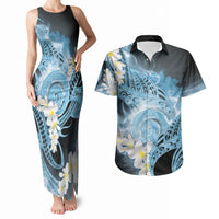 Piko Hawaiian Couples Matching Tank Maxi Dress and Hawaiian Shirt Blue Galaxy Spiral Plumeria Tribal Patterns DT05 Blue - Polynesian Pride