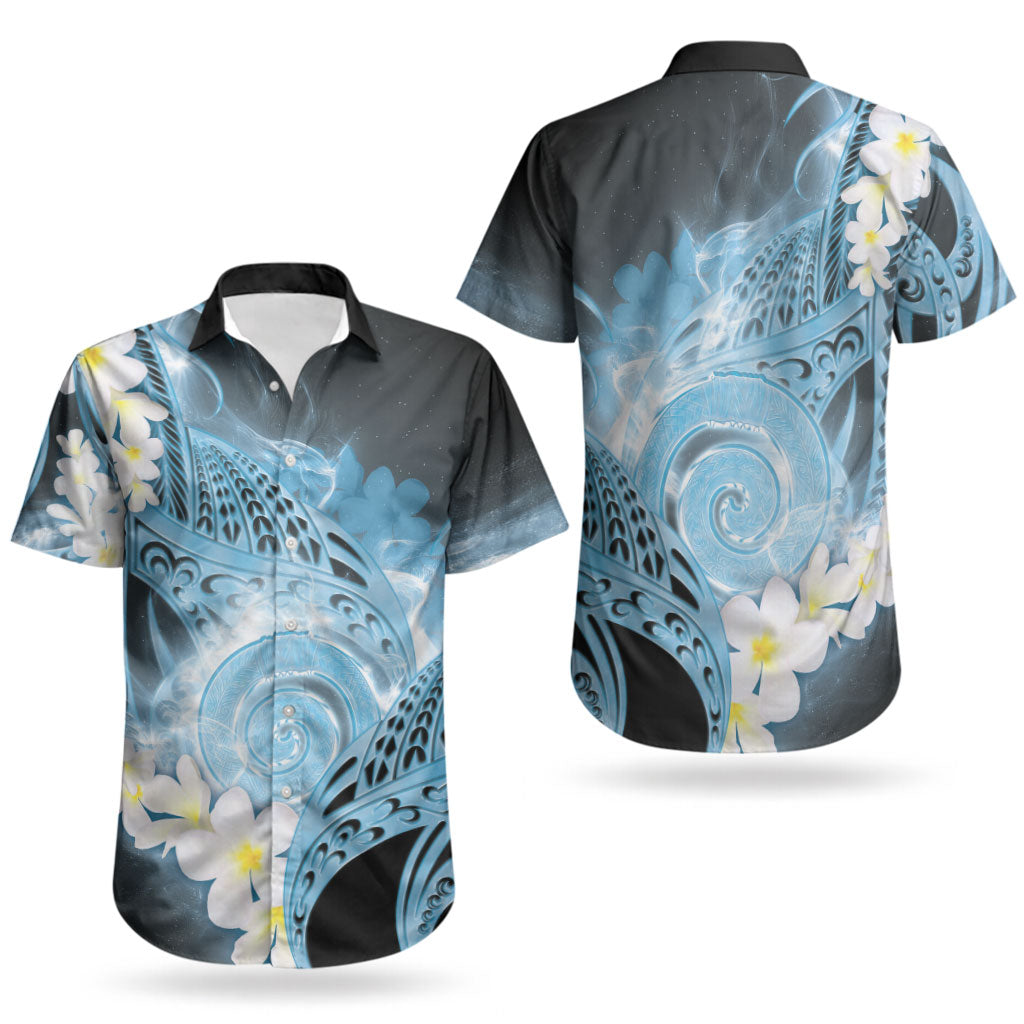 Piko Hawaiian Couples Matching Tank Maxi Dress and Hawaiian Shirt Blue Galaxy Spiral Plumeria Tribal Patterns DT05 - Polynesian Pride