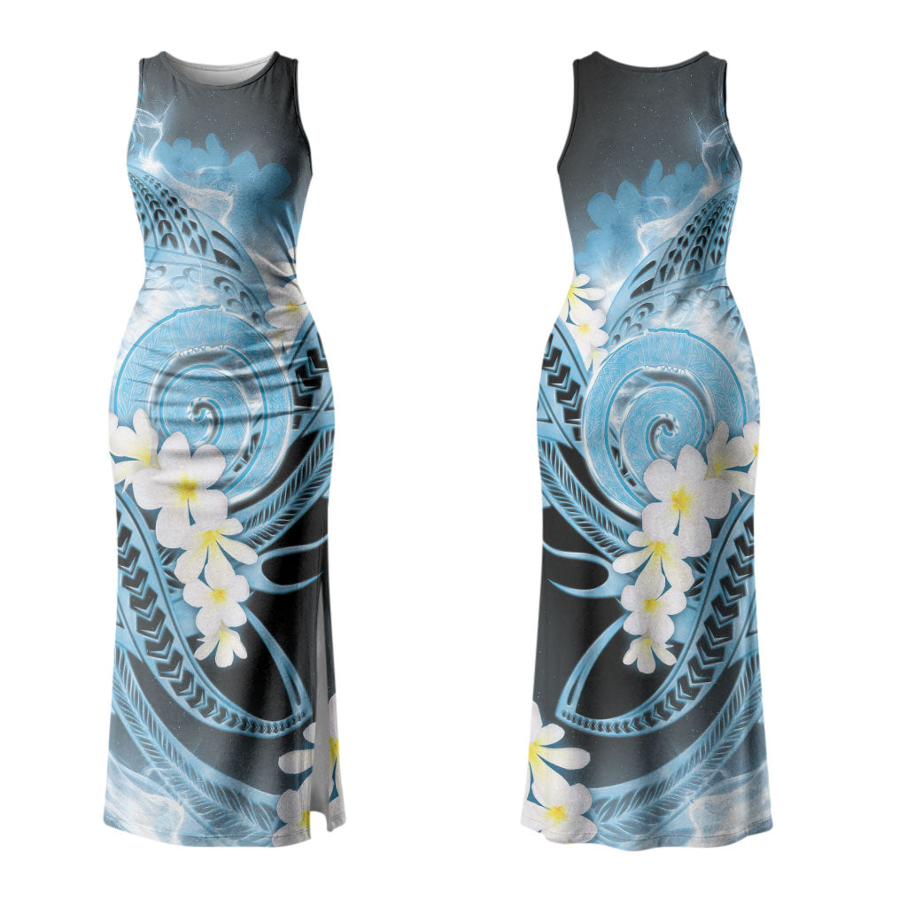 Piko Hawaiian Couples Matching Tank Maxi Dress and Long Sleeve Button Shirt Blue Galaxy Spiral Plumeria Tribal Patterns DT05 - Polynesian Pride