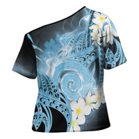 Piko Hawaiian Cross Shoulder Shirt Blue Galaxy Spiral Plumeria Tribal Patterns DT05 - Polynesian Pride
