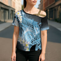 Piko Hawaiian Cross Shoulder Shirt Blue Galaxy Spiral Plumeria Tribal Patterns DT05 - Polynesian Pride