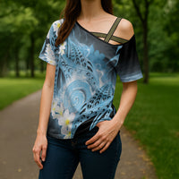 Piko Hawaiian Cross Shoulder Shirt Blue Galaxy Spiral Plumeria Tribal Patterns DT05 - Polynesian Pride