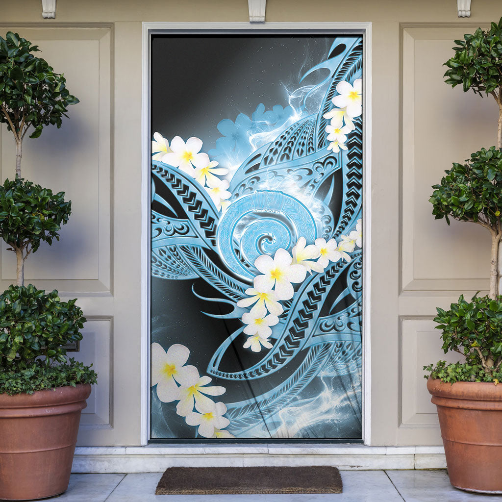 Piko Hawaiian Door Cover Blue Galaxy Spiral Plumeria Tribal Patterns DT05 Blue - Polynesian Pride