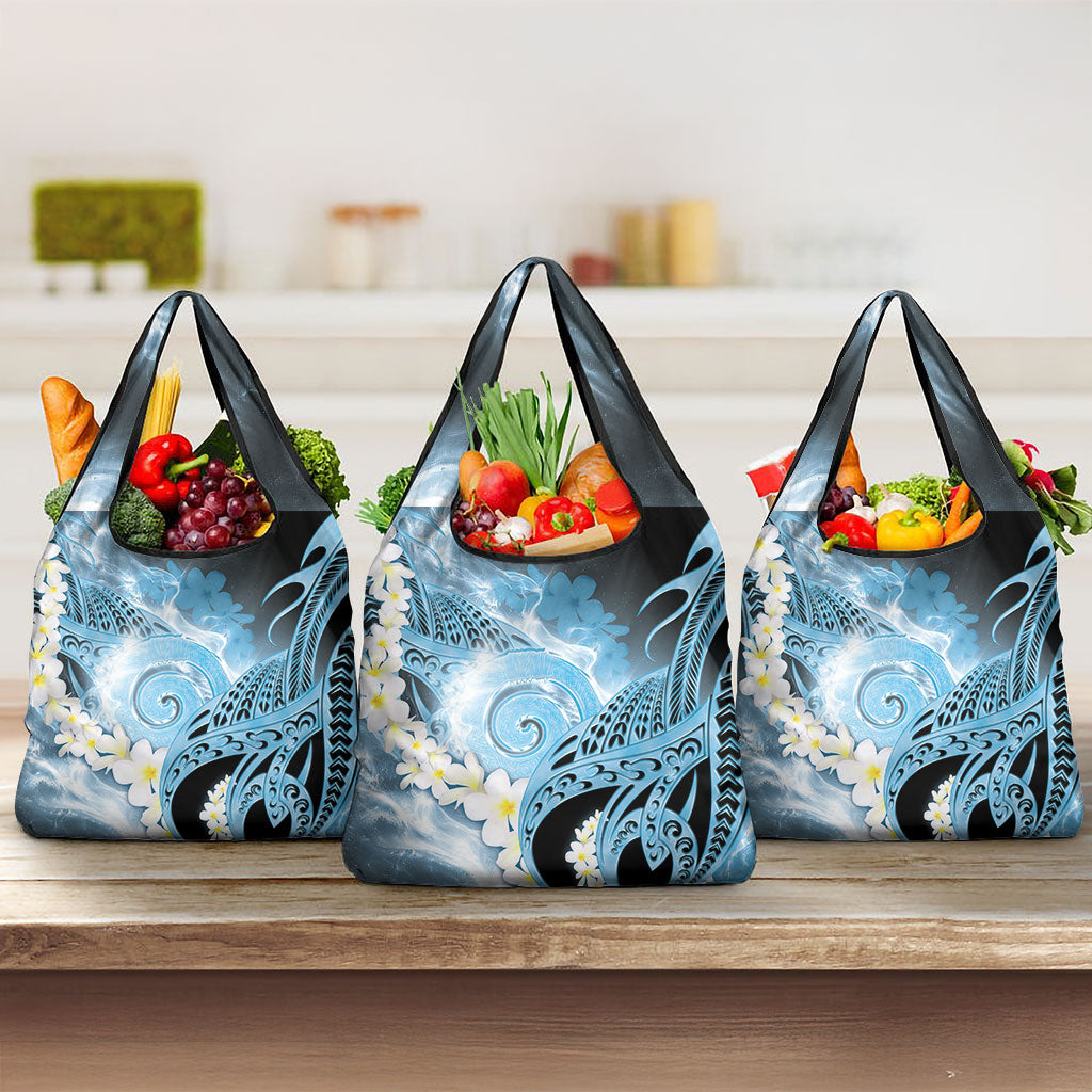 Piko Hawaiian Grocery Bag Blue Galaxy Spiral Plumeria Tribal Patterns DT05 3-pack One Size Blue - Polynesian Pride