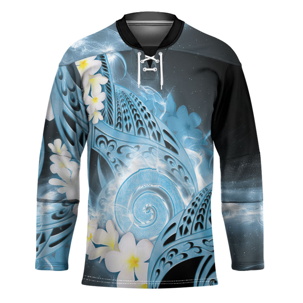 Piko Hawaiian Hockey Jersey Blue Galaxy Spiral Plumeria Tribal Patterns DT05 Unisex Blue - Polynesian Pride
