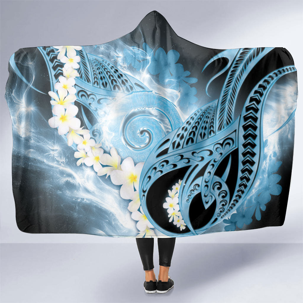 Piko Hawaiian Hooded Blanket Blue Galaxy Spiral Plumeria Tribal Patterns DT05 One Size Blue - Polynesian Pride