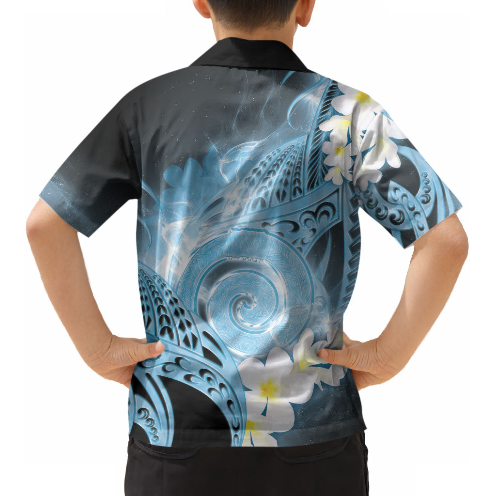 Piko Hawaiian Kid Hawaiian Shirt Blue Galaxy Spiral Plumeria Tribal Patterns DT05 - Polynesian Pride