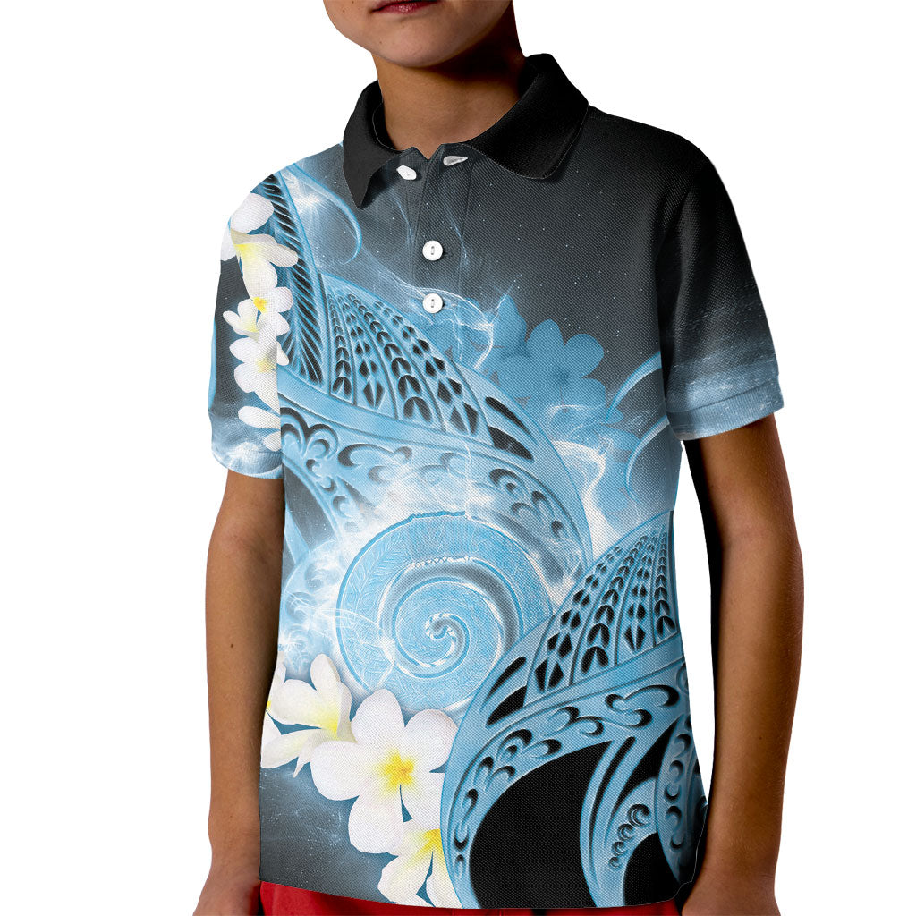 Piko Hawaiian Kid Polo Shirt Blue Galaxy Spiral Plumeria Tribal Patterns DT05 Kid Blue - Polynesian Pride