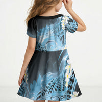 Piko Hawaiian Kid Short Sleeve Dress Blue Galaxy Spiral Plumeria Tribal Patterns DT05 - Polynesian Pride