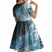 Piko Hawaiian Kid Short Sleeve Dress Blue Galaxy Spiral Plumeria Tribal Patterns DT05 - Polynesian Pride