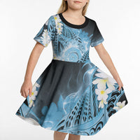 Piko Hawaiian Kid Short Sleeve Dress Blue Galaxy Spiral Plumeria Tribal Patterns DT05 - Polynesian Pride