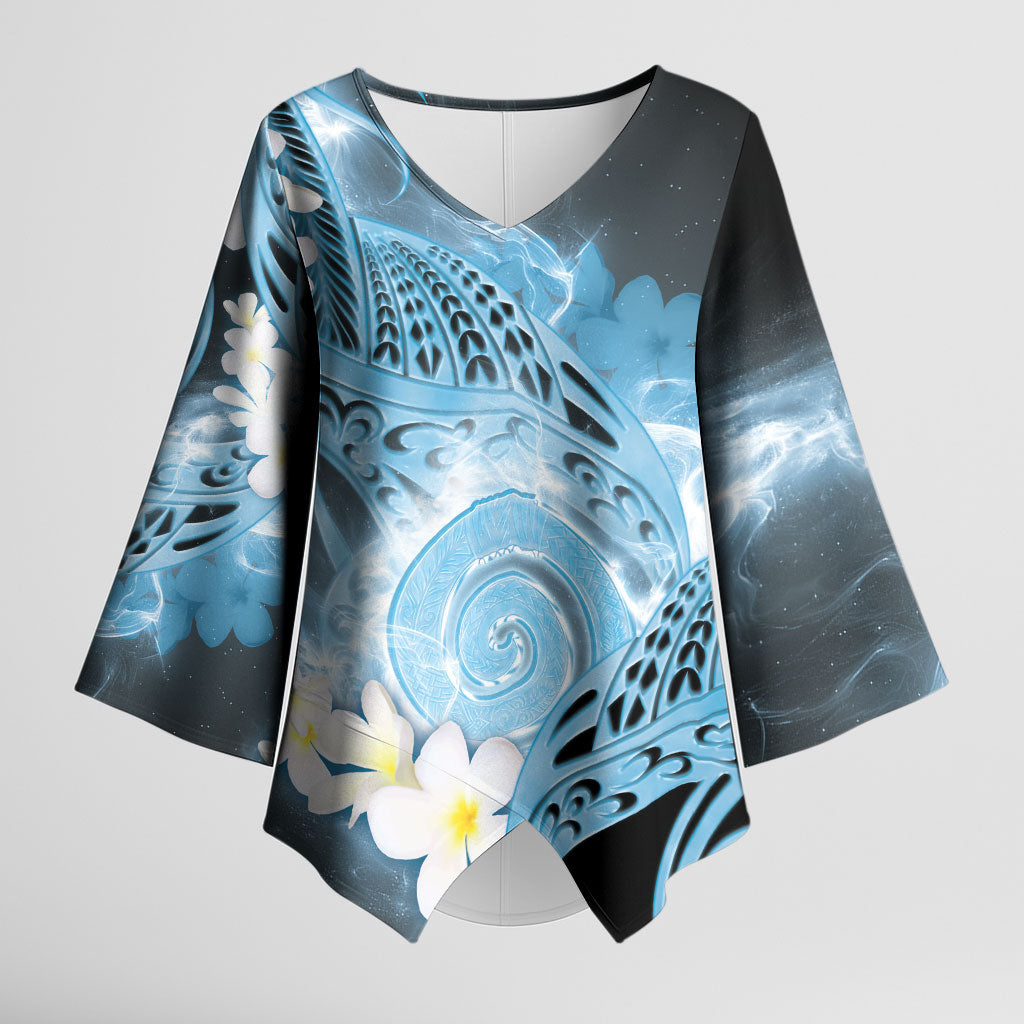 Piko Hawaiian Kimono Sleeve Blouse Blue Galaxy Spiral Plumeria Tribal Patterns DT05 Female Blue - Polynesian Pride