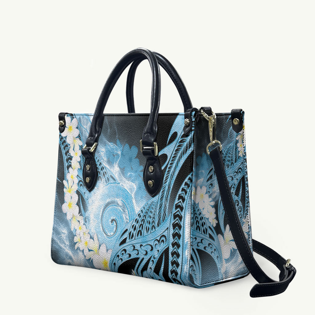 Piko Hawaiian Leather Bag Blue Galaxy Spiral Plumeria Tribal Patterns DT05 Blue - Polynesian Pride