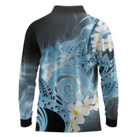 Piko Hawaiian Long Sleeve Polo Shirt Blue Galaxy Spiral Plumeria Tribal Patterns DT05 - Polynesian Pride