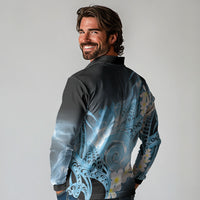 Piko Hawaiian Long Sleeve Polo Shirt Blue Galaxy Spiral Plumeria Tribal Patterns DT05 - Polynesian Pride