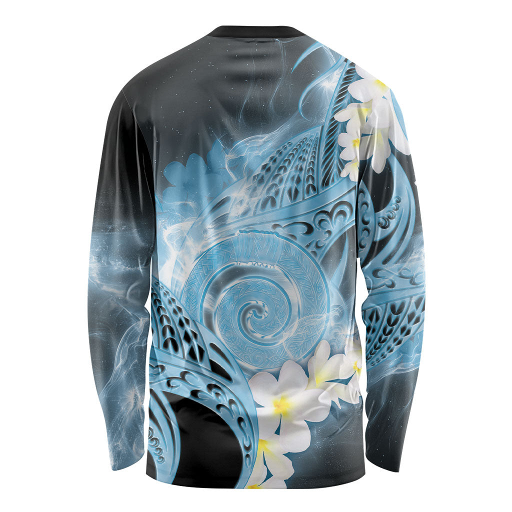 Piko Hawaiian Long Sleeve Shirt Blue Galaxy Spiral Plumeria Tribal Patterns DT05 - Polynesian Pride