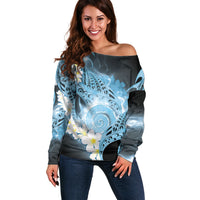 Piko Hawaiian Off Shoulder Sweater Blue Galaxy Spiral Plumeria Tribal Patterns DT05 Women Blue - Polynesian Pride