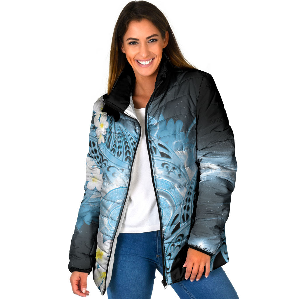 Piko Hawaiian Padded Jacket Blue Galaxy Spiral Plumeria Tribal Patterns DT05 Women Blue - Polynesian Pride