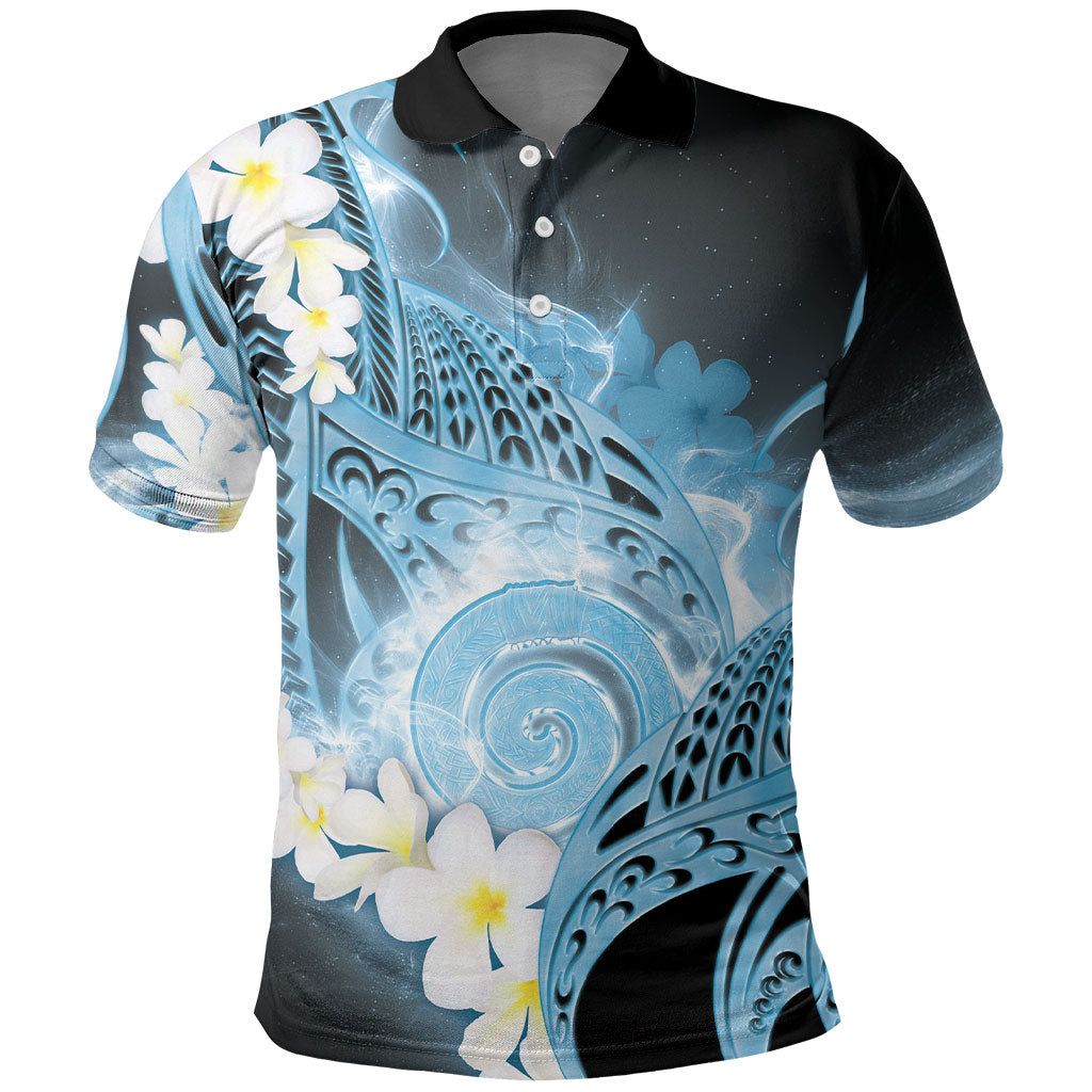 Piko Hawaiian Polo Shirt Blue Galaxy Spiral Plumeria Tribal Patterns DT05 Blue - Polynesian Pride