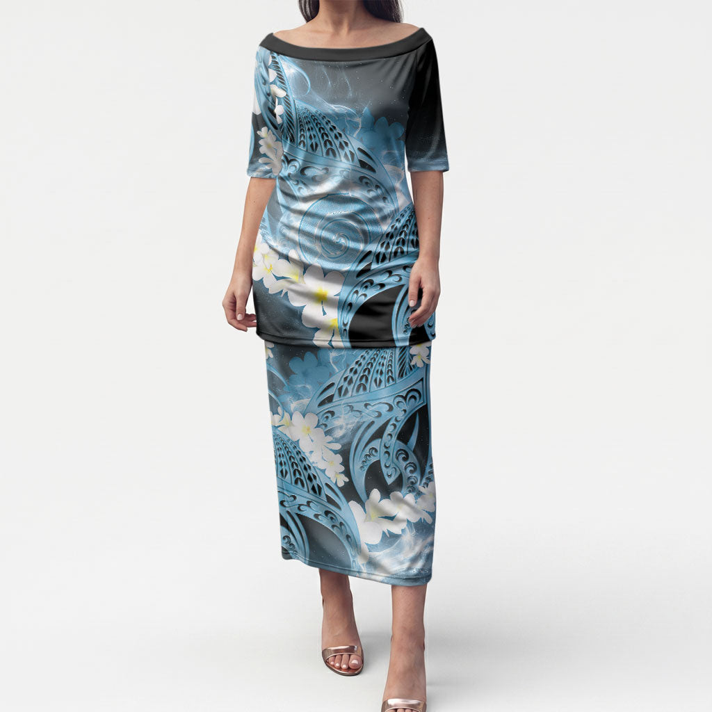 Piko Hawaiian Puletasi Blue Galaxy Spiral Plumeria Tribal Patterns DT05 Long Dress Blue - Polynesian Pride