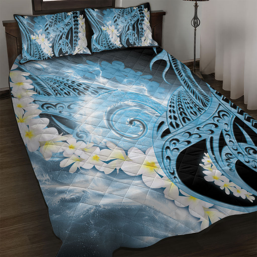 Piko Hawaiian Quilt Bed Set Blue Galaxy Spiral Plumeria Tribal Patterns DT05 Blue - Polynesian Pride