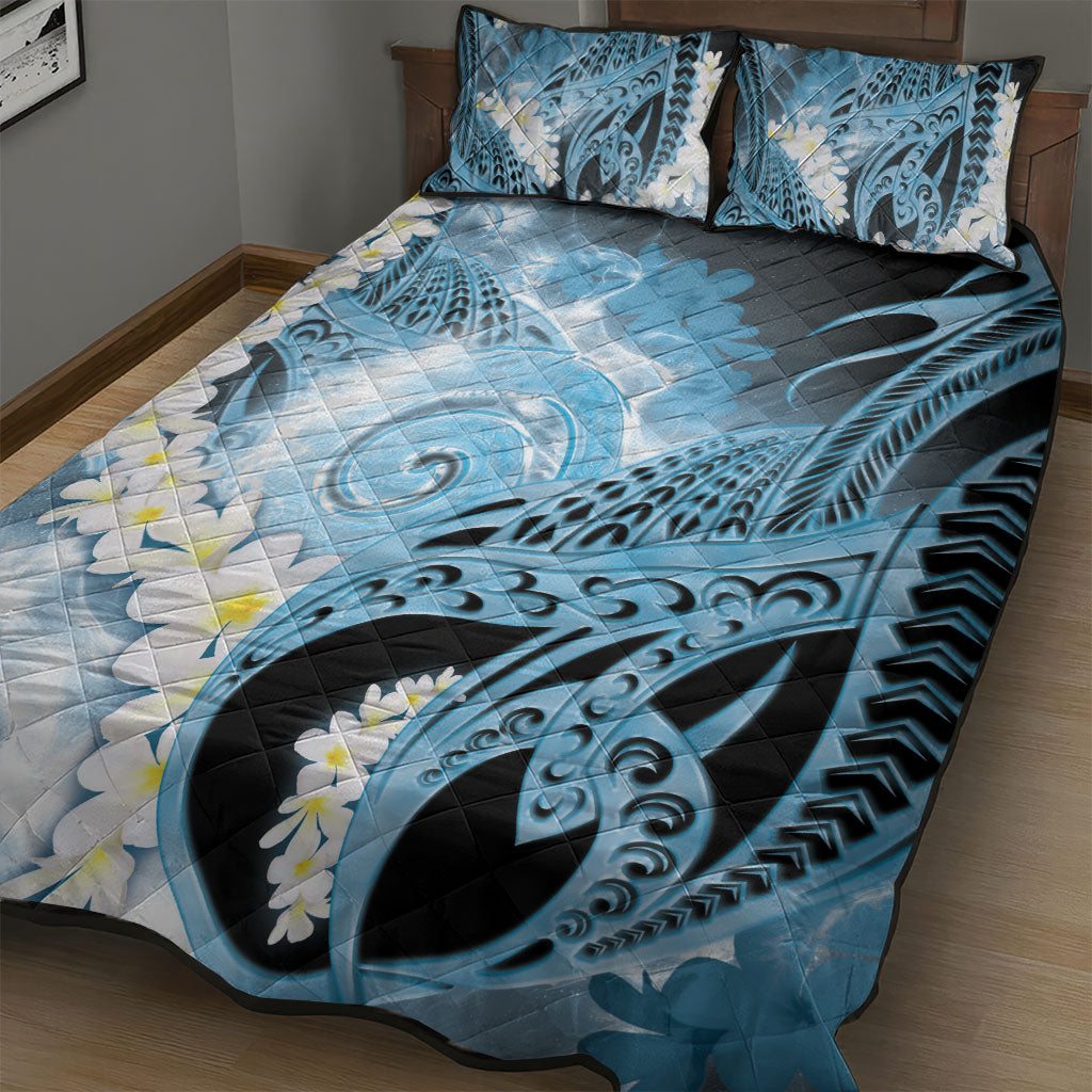 Piko Hawaiian Quilt Bed Set Blue Galaxy Spiral Plumeria Tribal Patterns DT05 - Polynesian Pride