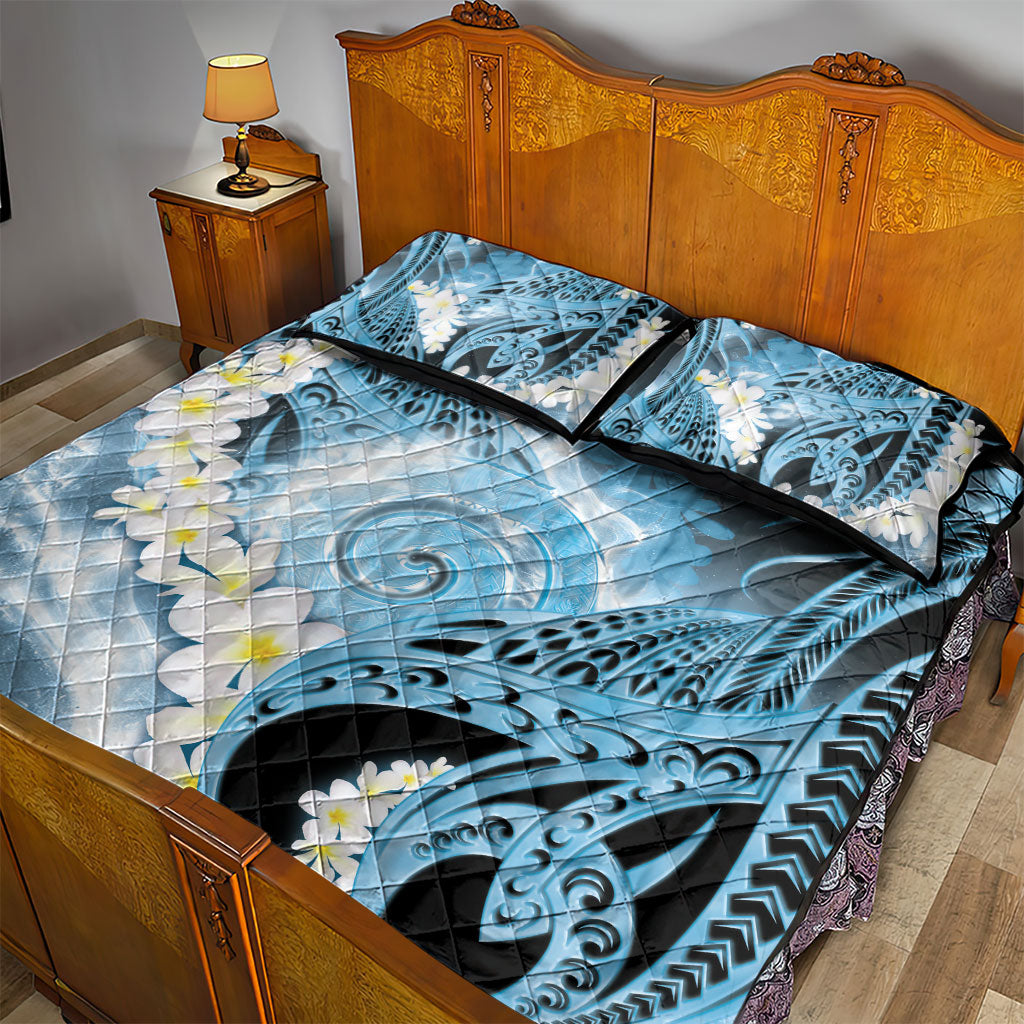 Piko Hawaiian Quilt Bed Set Blue Galaxy Spiral Plumeria Tribal Patterns DT05 - Polynesian Pride