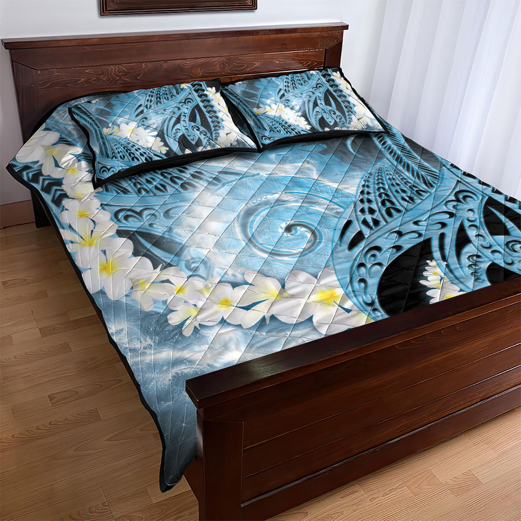 Piko Hawaiian Quilt Bed Set Blue Galaxy Spiral Plumeria Tribal Patterns DT05 - Polynesian Pride