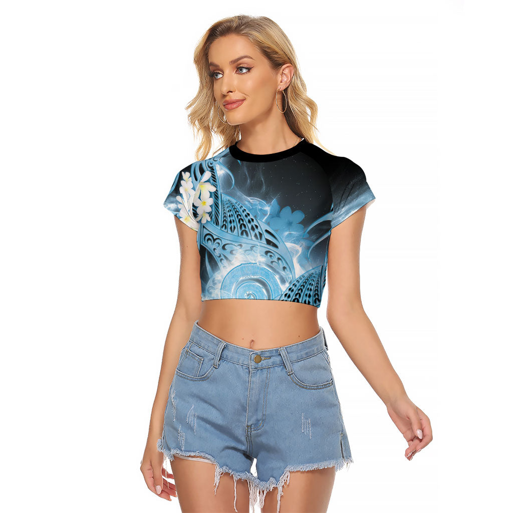 Piko Hawaiian Raglan Cropped T Shirt Blue Galaxy Spiral Plumeria Tribal Patterns DT05 Female Blue - Polynesian Pride