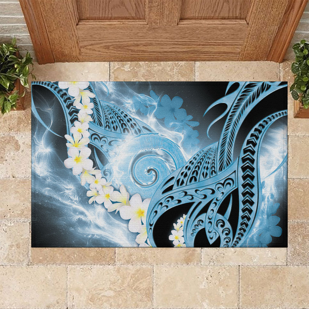 Piko Hawaiian Rubber Doormat Blue Galaxy Spiral Plumeria Tribal Patterns DT05 Blue - Polynesian Pride