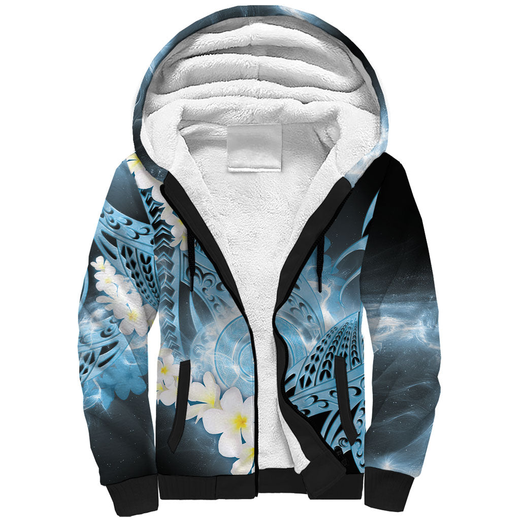 Piko Hawaiian Sherpa Hoodie Blue Galaxy Spiral Plumeria Tribal Patterns DT05 Unisex Blue - Polynesian Pride