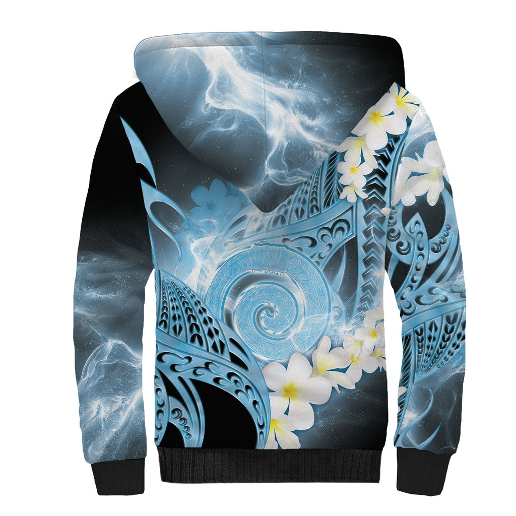 Piko Hawaiian Sherpa Hoodie Blue Galaxy Spiral Plumeria Tribal Patterns DT05 - Polynesian Pride