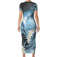 Piko Hawaiian Short Sleeve Bodycon Dress Blue Galaxy Spiral Plumeria Tribal Patterns DT05 - Polynesian Pride