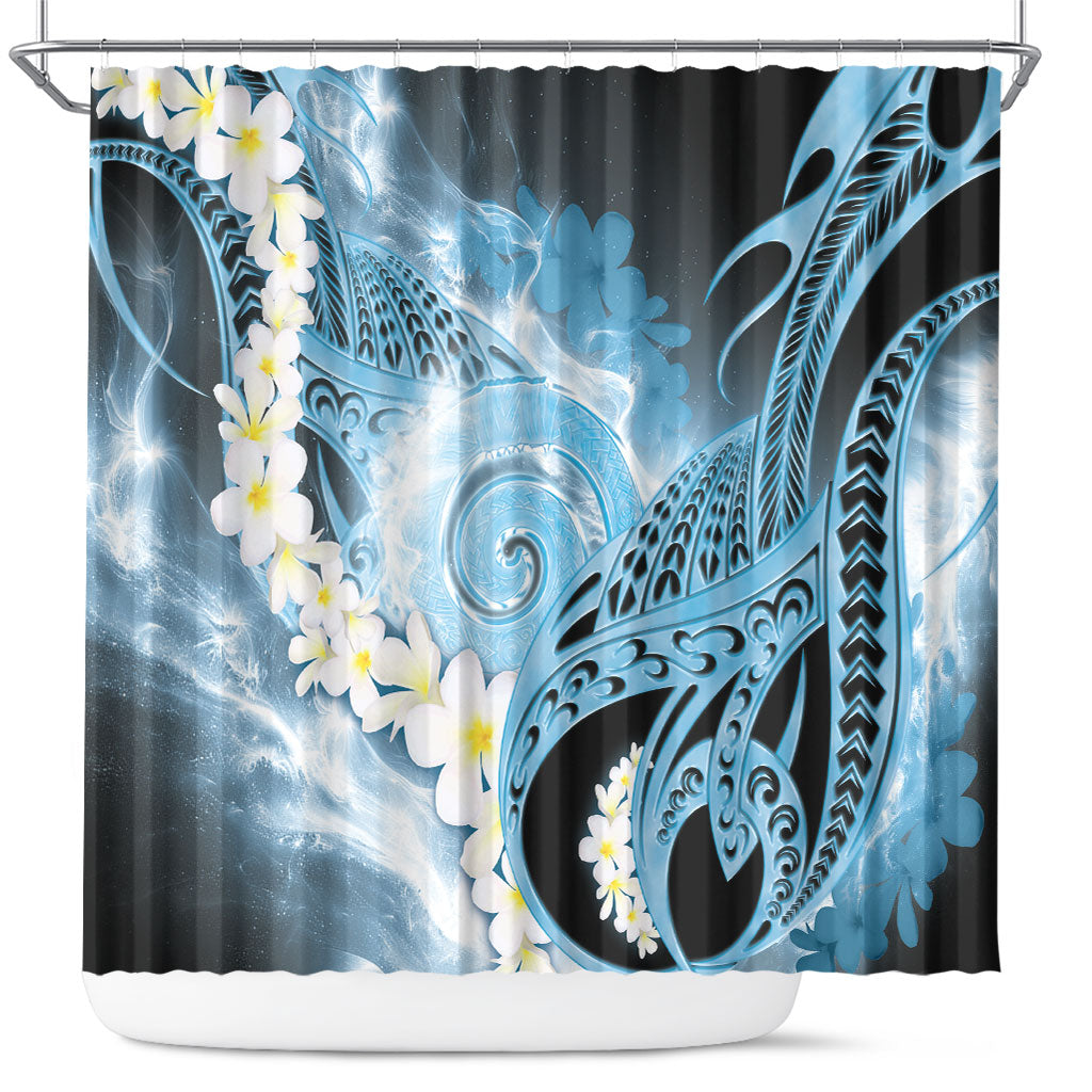Piko Hawaiian Shower Curtain Blue Galaxy Spiral Plumeria Tribal Patterns DT05 Blue - Polynesian Pride