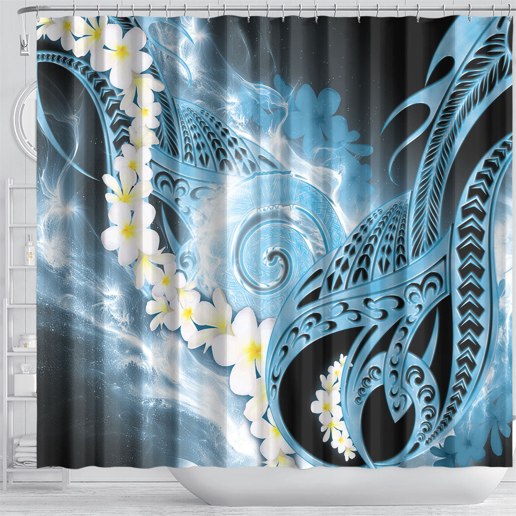 Piko Hawaiian Shower Curtain Blue Galaxy Spiral Plumeria Tribal Patterns DT05 - Polynesian Pride