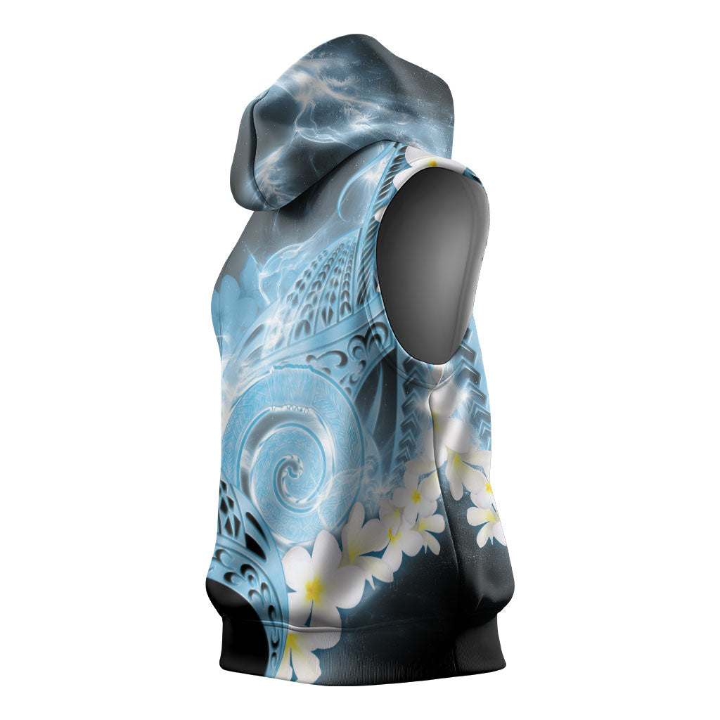 Piko Hawaiian Sleeveless Hoodie Blue Galaxy Spiral Plumeria Tribal Patterns DT05 - Polynesian Pride