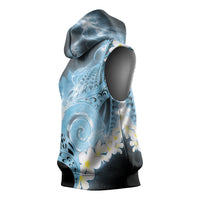 Piko Hawaiian Sleeveless Hoodie Blue Galaxy Spiral Plumeria Tribal Patterns DT05 - Polynesian Pride