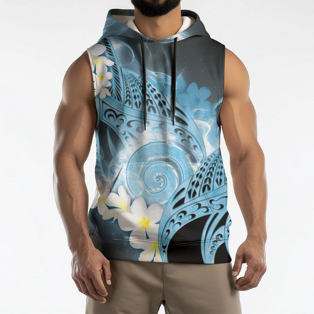 Piko Hawaiian Sleeveless Hoodie Blue Galaxy Spiral Plumeria Tribal Patterns DT05 - Polynesian Pride
