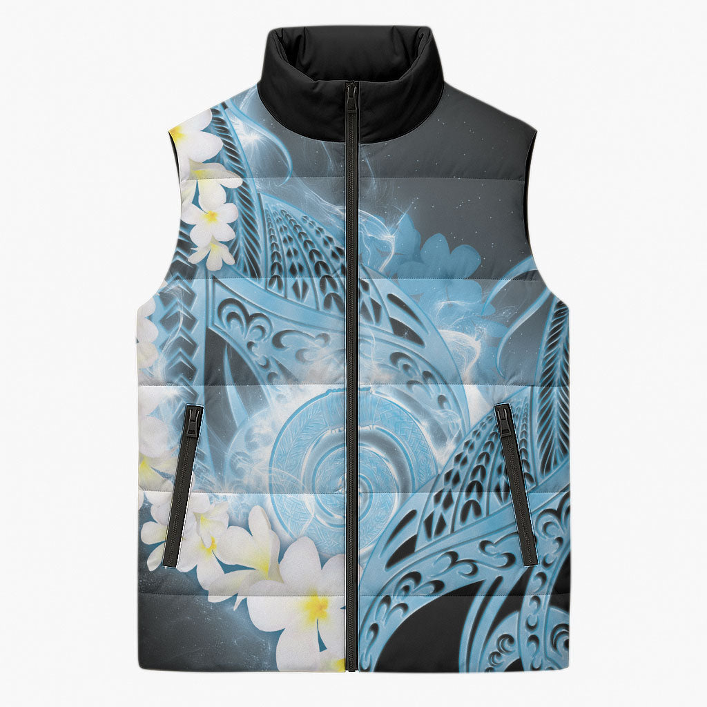 Piko Hawaiian Sleeveless Puffer Jacket Blue Galaxy Spiral Plumeria Tribal Patterns DT05 Unisex Blue - Polynesian Pride