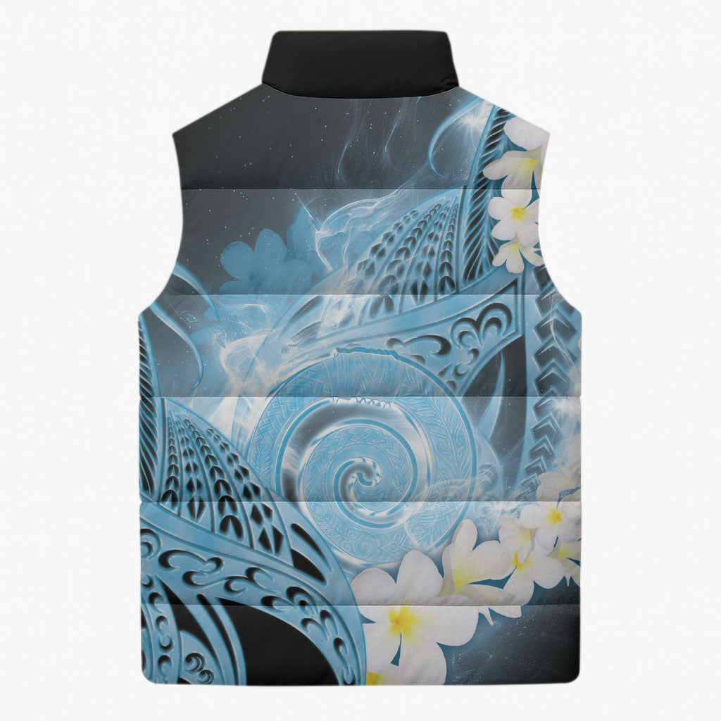 Piko Hawaiian Sleeveless Puffer Jacket Blue Galaxy Spiral Plumeria Tribal Patterns DT05 - Polynesian Pride