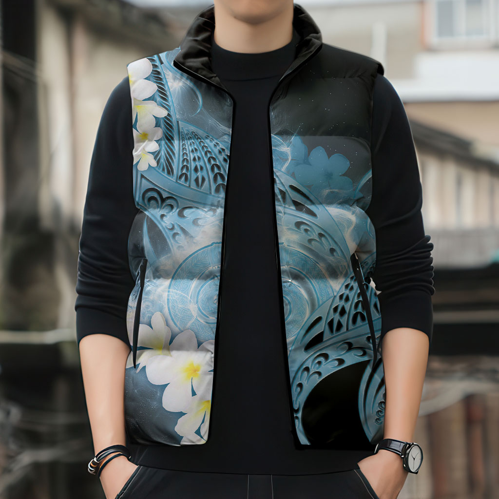 Piko Hawaiian Sleeveless Puffer Jacket Blue Galaxy Spiral Plumeria Tribal Patterns DT05 - Polynesian Pride