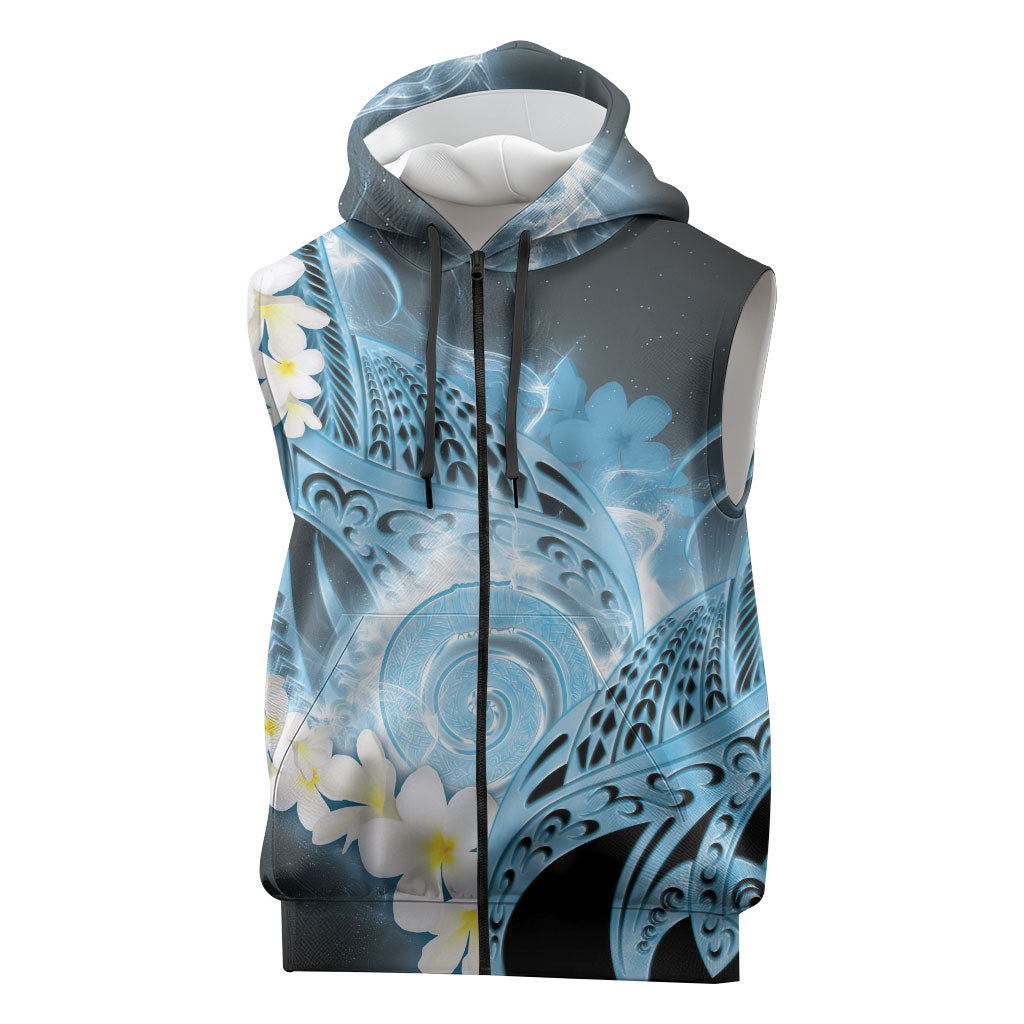 Piko Hawaiian Sleeveless Zip Hoodie Blue Galaxy Spiral Plumeria Tribal Patterns DT05 Blue - Polynesian Pride