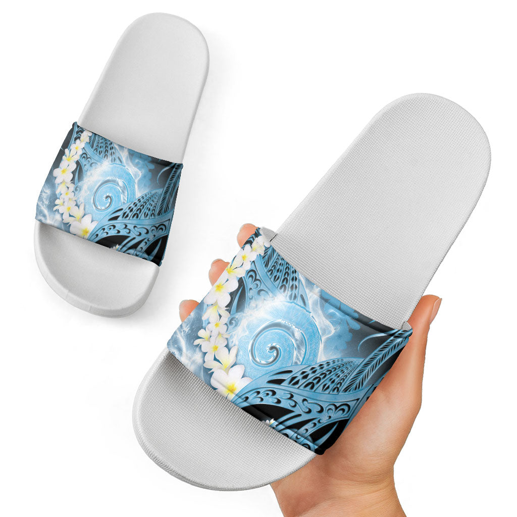 Piko Hawaiian Slide Sandals Blue Galaxy Spiral Plumeria Tribal Patterns DT05 - Polynesian Pride