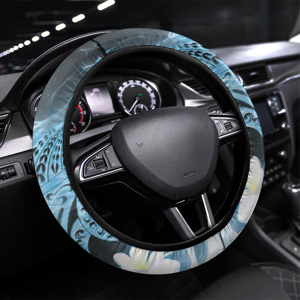 Piko Hawaiian Steering Wheel Cover Blue Galaxy Spiral Plumeria Tribal Patterns DT05 Universal Fit Blue - Polynesian Pride