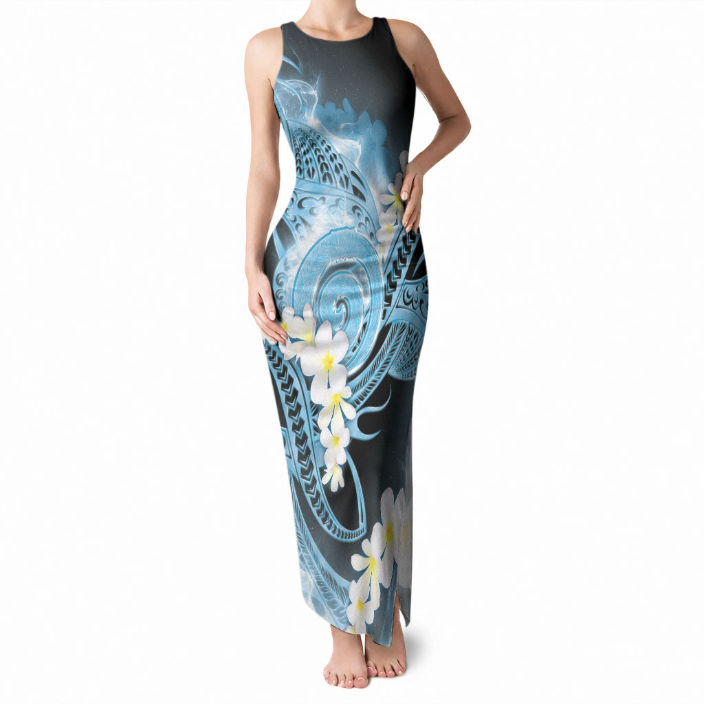 Piko Hawaiian Tank Maxi Dress Blue Galaxy Spiral Plumeria Tribal Patterns DT05 Women Blue - Polynesian Pride