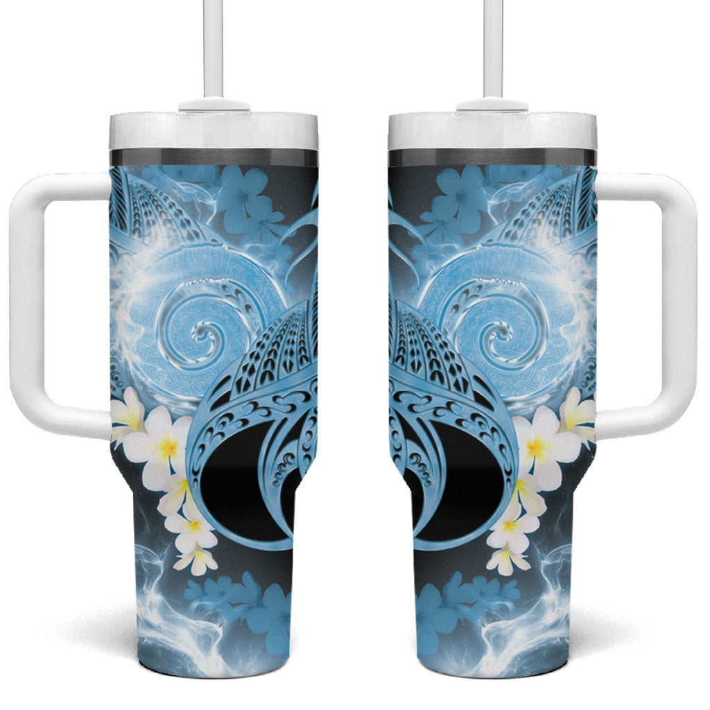Piko Hawaiian Tumbler With Handle Blue Galaxy Spiral Plumeria Tribal Patterns DT05 One Size: 40 oz Blue - Polynesian Pride