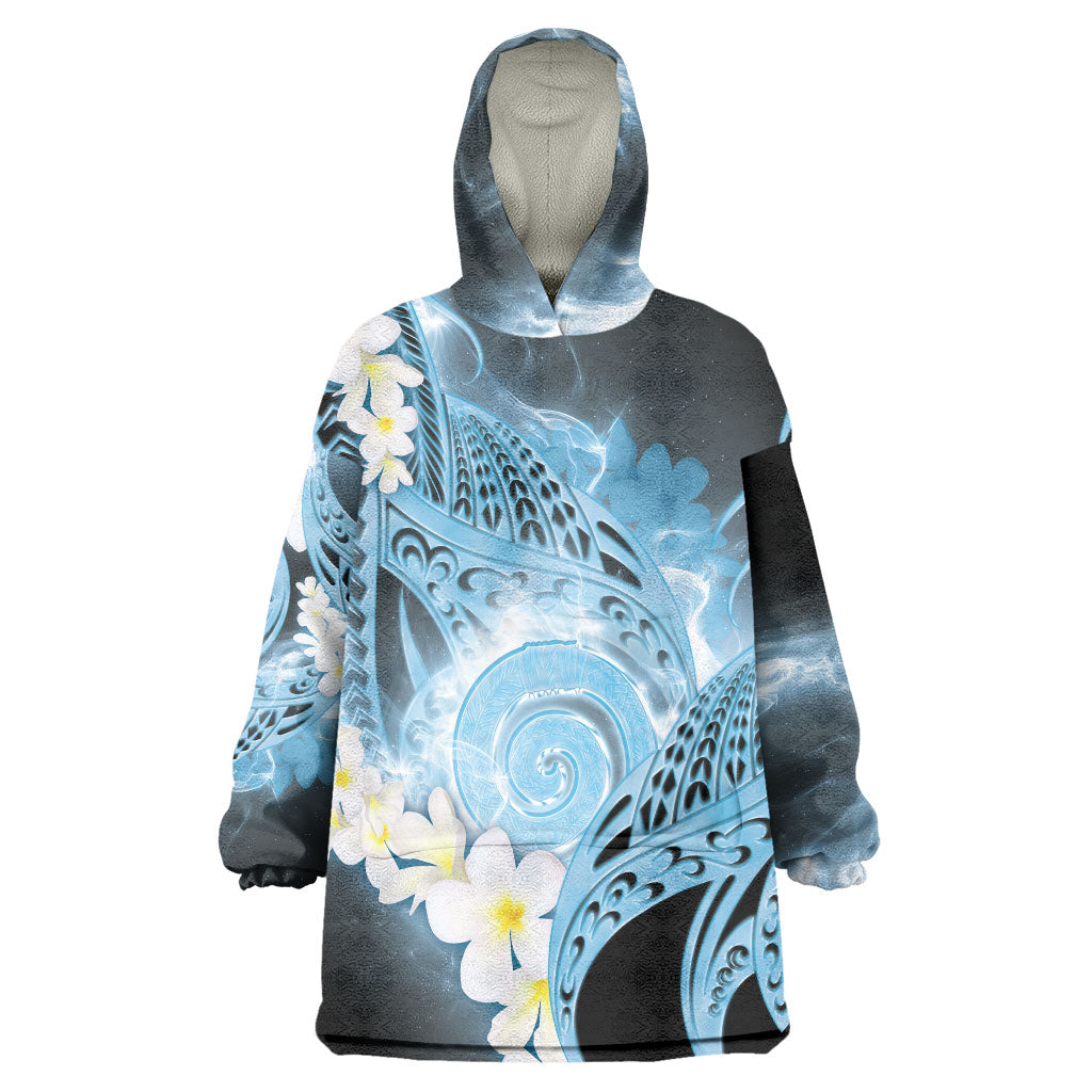 Piko Hawaiian Wearable Blanket Hoodie Blue Galaxy Spiral Plumeria Tribal Patterns DT05 One Size Blue - Polynesian Pride